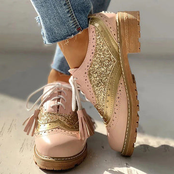 Women’s Stylish Multicolor Patchwork Wingtip Oxfords