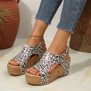 Women's Leopard Print Wedge Sandals