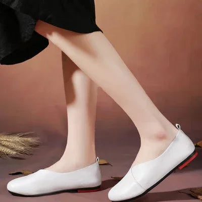 Women Handmade Vintage Leather Flats Shoes Shallow Mouth Plus Size