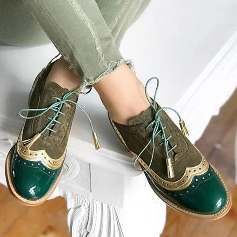 Women’s Stylish Multicolor Patchwork Wingtip Oxfords
