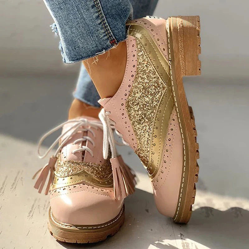 Women’s Stylish Multicolor Patchwork Wingtip Oxfords