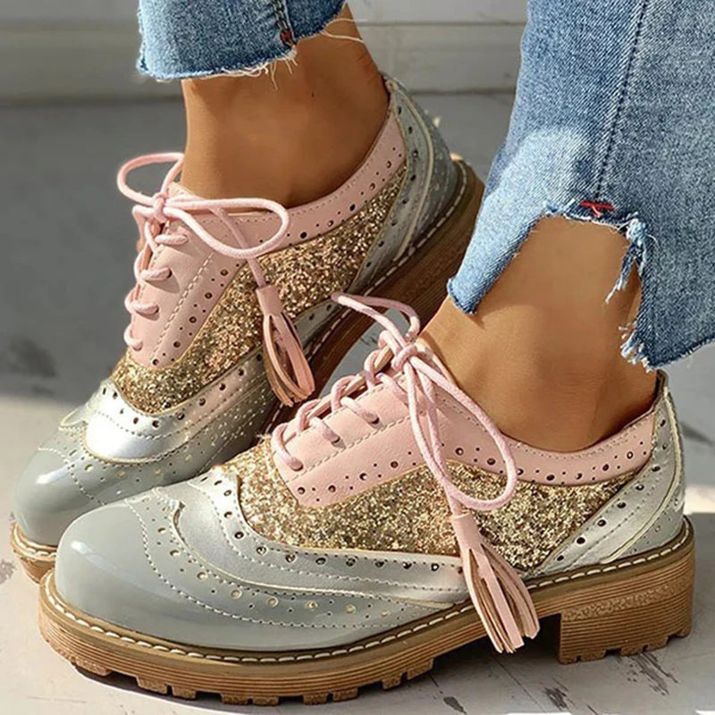 Women’s Stylish Multicolor Patchwork Wingtip Oxfords