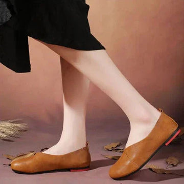 Women Handmade Vintage Leather Flats Shoes Shallow Mouth Plus Size