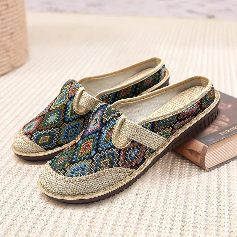 Women's Embroidered Linen Soft Sole Sandals