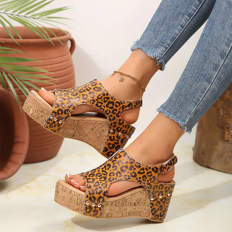 Women's Leopard Print Wedge Sandals